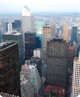 A dense city skyline seen from above.