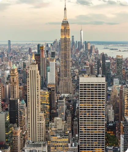 Midtown Manhattan from above, the Empire State Building at its center.